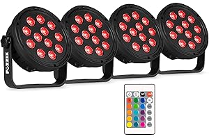 Fuzzix Comet M12 - Set 4 focos LED RGB Party Par con mando a distancia, programas automáticos, carcasa resistente, montaje fácil, ideal fiestas, eventos, bares, habitaciones y fiestas en el jardín