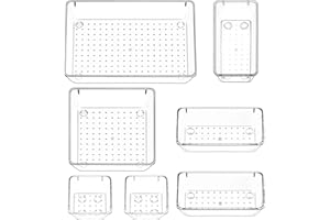 Puricon Organizer Cassetti Scrivania, Contenitori per Cassetti Trucchi Bagno, 7 Pezzi Organizzatore Cassetti Cucina, Divisori Per Cassetti, Scatole Plastica Trasparenti Organizer - Chiaro