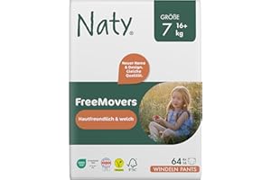 ‎NATY Eco by Naty Baby Windeln Pants - umweltfreundliche Premium-Bio Höschenwindeln aus pflanzenbasierten Materialien, sehr saugfähig und frei von gefährlichen Chemikalien (Größe 7) | 64 Stück (4er Pack)