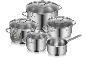 WMF Provence Plus Topfset Induktion 5-teilig, Kochtopf Set unbeschichtet mit Glasdeckel, für alle Herdarten geeignet, Induktions Töpfe Set, ohne Skalierung, Cromargan Edelstahl poliert