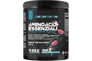 EAA Aminoacidi Essenziali con mix di vitamine B1, B6 ed E - Integratore di amminoacidi naturali vegan ottenuti da fermentazione T-Rex Integratori (Polvere, Thè alla Pesca)