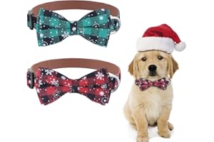 KTWSUEF Collare Natalizio per cane, con Papillon Cane Staccabile, Confortevole collare regolabile per cani, Per Cani di Taglia Piccola Media Grande, Matrimonio, Compleanno, Vacanze Natalizio (L, Rosso+verde)