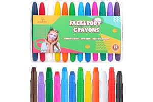 Bowitzki Kit de pintura facial de 12 colores, rotulador de cara con base de agua temporal, para niños, maquillaje corporal, pintura para adultos, con caja