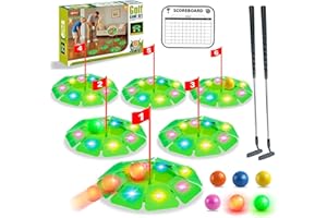 VATOS Light up Golf Putting Game Set - Glow Golf Toy with 6 LED Holes, 6 Balls (2 Glow), Extendable Putter, Build Your Own Course at Home Indoor Outdoor Yard Office Golfs Gifts for Kids Adults Golfer