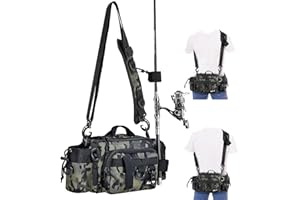 Anpress Fishing Tackle Bag with Rod & Gear Holder Sling Fishing Carryall Bag Lightweight Sling Tackle Storage Bag Holdall 1000D Oxford Cloth Lure Fishing Gear Bags with Waist/Shoulder Strap