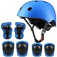 AM ANNA Kids Bike Helmet Set Skateboard Knee Pads - Kids Helmet Elbow Pads Wrist Guards Adjustable Protective Gear Set for Sport Cycling Bike Roller Skating Scooter Rollerblade (blue)