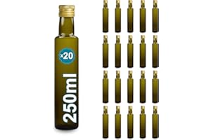 Espirito Rebelde 20 Bouteilles en Verre Foncé de 250ml avec Bouchon a Vis Doré | Protection UV | Idéal pour Huile d'Olive, Vinaigre & Divers Liquides