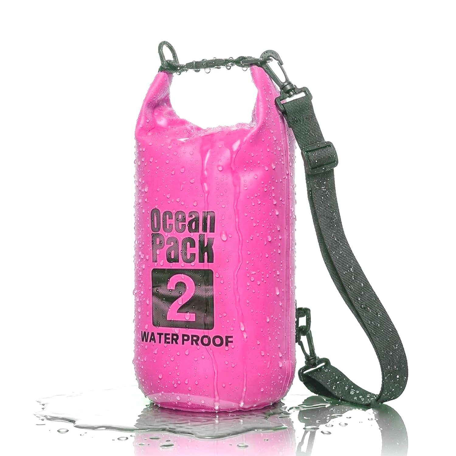 Dry Bag, Borsa Sacca Zaino Impermeabile Waterproof, chiusura a rotolo e tracolla, custodia impermeabile per cellulare e marsupio per Mare Barca Pesca Rafting Spiaggia Sport Acquatici (Pink, 2l)