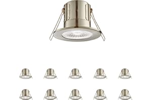 NATIONAL LIGHTING Fire Rated Downlights, Brushed Chrome Slimline Bathroom/Shower IP65 Waterproof Ceiling Lights, LED Cool White 4000K, 4W 500 Lumens, 60 Degree Beam Angle, Long-Life 30,000 Hours - Pack of 10
