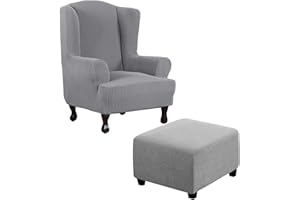 Thdsubb Ohrensessel Überzug Sesselbezug Sessel Sessel-Überwürfe Tiger Stuhlbezug Ottomane Schonbezug Hockerüberzug Husse Für Fußhocker (Hellgrau,Ohrensessel+Quadrat L)