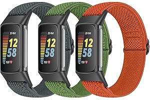Bcuckood 3 Stk Elastisches Armband Kompatibel mit Fitbit Charge 5 Armband, verstellbares Nylon Sportschlaufe atmungsaktives Ersatzarmband für Fitbit Charge 5 Damen und Herren