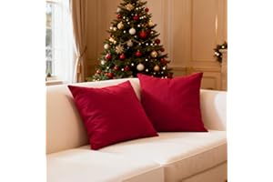 Encasa XO Set di 2 federe per cuscini in cotone I 16x16 in (40x40 cm) - Profondo rosso I Senza inserto I Tinta unita Square Federe I Lavabili in lavatrice | Solo per uso interno