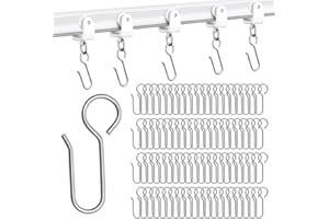YOICN LTH 80 Pcs Metal Curtain Hooks Silver, S Shaped Curtain Hooks, Curtaines Track Hook for Heavy Curtains, Ceiling and Drape Track