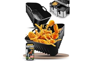 XAARMONEX Silicone Air Fryer Liner for Tefal Dual Easy Fry XXL 11L, Air Fryer Accessories for Air Fryer Dual Drawer Baskets EY942BG0,AirFryer Trays for Tefal 6.5L & 4.5L 2 Drawer Basket Air Fryer（2Pcs Black）