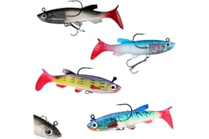 HCVGCM Gummifische für Hecht, 4 Stück Angelköder Set, Raubfisch Köder mit lebensechten Farben, 8 cm PVC Swimbait für Süß- und Salzwasser, Angler