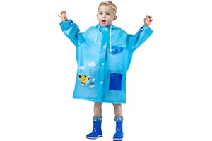 amo nenes Chubasquero Ligero Niños Niñas, Impermeable EVA Poncho de Lluvia Reutilizable con Funda para Mochila de Dibujos Animados, Deportivo, Unisex, 1-12 Años, S M L XL