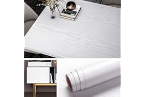 Livelynine Vinilo Blanco Para Muebles Madera 40CMX500CM Vinilos Blancos Efecto Madera Autoadhesivo Vinilos Para Mesas Decorativos Vinilos Para Muebles de Cocina Vinilo Encimera Cocina Resistente
