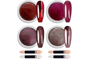 ‎GZMAYUEN GZMAYUEN Chrom Nagel Pulver Rosenrot Rot, 4Pcs Mirror Chrome Nail Powder Pigmente Nägel Pulver Metallic Chrome nagelpuder