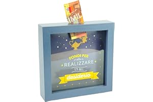 LINA OFFICINE GRAFICHE CREATIVE Salvadanaio Decorativo in Legno, Design Desiderio, 16x16 cm, Blu Navy