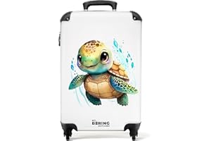 NoBoringSuitcases.com® Kinderkoffer Kinder Reisekoffer Koffer fürs Handgepäck Trolli Geschenke - Schildkröte - Wasserfarben - Tiere - Kindergepäck Trolley, 55x40x20