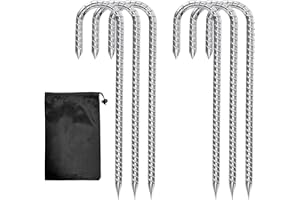 CHENGCKJ 6 pcs Ancrages au Sol, 30cm Sardines de Fixation Tente avec Sac de Rangement Piquets de Tente Robuste J Forme Crochet de Tente pour Camping, Pavillons, Auvents, Châteaux Gonflables, Support de Fleurs