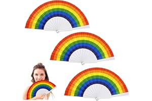 AXLTHK 3 Pcs Rainbow Folding Fans - Gay Pride Handheld Foldable Fans for Pride Accessories, Bisexual Accessories Rainbow Party Decoration for LGBT Pride Month Parade Event Festive Party