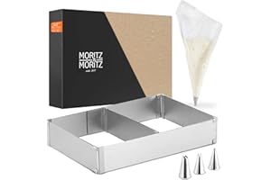 Moritz & Moritz - Cadre Patisserie Rectangulaire - À Réglage Continu - 51x33x5cm (max) Cadre inox patisserie - Moule patisserie rectangulaire - Pour la Cuisson et la Décoration
