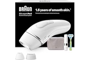 Braun Luz Pulsada Silk-expert Pro 3, Alternativa a Depiladora Laser, Eliminación Del Vello En Casa, Depiladora IPL Con Funda, Maquinilla Venus, 2 Cabezales Para Cara y Cuerpo, Blanca/Plateada, PL3136