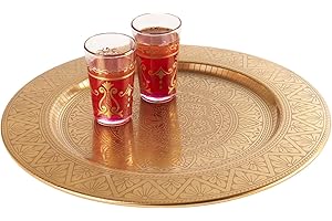 ‎MARRAKESCH ORIENT & MEDITERRAN INTERIOR Marrakesch Orientalische Boho Deko Tablett Serviertablett aus Metall 35 cm | Kerzentablett Manar in Gold als Tischdeko für Küche & Wohnzimmer | Vintage (Gold)