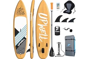 UPWELL Planche de Stand Up Paddle Gonflable 10'6'' avec Sup Accessoires Y Compris Sac à Dos, Kits de Réparation, Pont Antidérapant, Siège de Kayak, Leash, 3 Ailerons, Pagaie et Pompe à Main