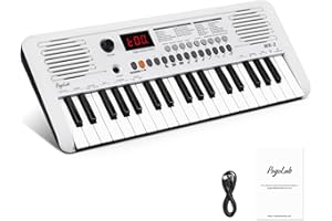 POGOLAB MK-2 Mini Keyboard Piano, Elektronisches Kinderkeyboard mit 37 Tasten, 40 Liedern, 200 Sounds, 200 Rhythmen, Digitalpiano mit MIDI-Funktion, Tragbares E-Piano (19,3 x 7,3 x 1,9 Zoll)(Weiß)