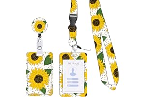 KHDULQ Collier Porte Carte, Porte Badge, Porte Badge Tour De Cou (motif tournesol) Pour Fournitures De Bureau Et Scolaires.