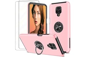 JEELAR NEINEI Etui do Xiaomi Redmi Note 9S/9 Pro + 2 Szkło Hartowane,Podwójna Ochrona Obudowy z Niewidoczny Wspornik,Miękka Rama z TPU i Twardy komputer z Powrotem Sprawa Case,Różowe Złoto