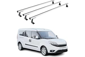 OMAC Barre portapacchi portapacchi compatibili con Fiat Doblo 2010 – 2022 in alluminio, 75 kg, argento, 3 pezzi punti di fissaggio per portabici, box da tetto, portasci regolabili