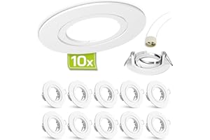 ‎LINOVUM 10er Set linovum® Einbaustrahler Rahmen Set - Einbaurahmen weiß lackiert rund starr inkl. GU10 Fassung für LED oder Halogen