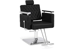 ‎BARBERPUB Barberpub Friseurstuhl mit Kopfstütze Kippbar, Friseurstühle mit Hydraulikpumpe 360° Drehbar, Friseureinrichtung Barber Stuhl Höhenverstellbar, Stylingstuhl PVC Kunstleder, 2073 (Schwarz)