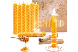 HOLDLEAF 8 Velas de Miel de cera de Abeja + 2 Palo Santo de REGALO + Soporte | Sin Parafina | 100% Artesanales