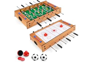 COSTWAY 2 in 1 Calcio Balilla in Legno, Calcetto da Tavolo e Hockey da Tavolo con 6 Aste, con 2 Segnapunti, Biliardino per Bambini e Adulti da Casa, 69 x 36 x 10 cm