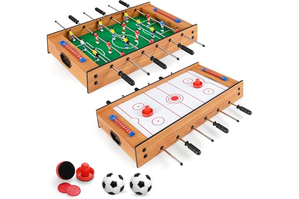 COSTWAY 2 en 1 Baby-Foot en Bois avec Air Hockey & 18 Joueurs, Table de Jeu avec Poignée Antidérapante & 2 Ballons & 2 Palets & 2 Poussoirs, Jouet d'Arcade pour Fête Bar Salle de Jeux