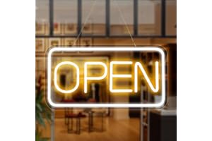 Rdutuok Cartel de neón LED para negocios, 42 x 22 cm, indicador de neón abierto LED, pantalla eléctrica, alimentación por USB para tiendas, restaurantes, tiendas minoristas, amarillo/blanco horizontal