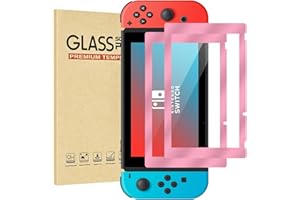 Rvciby 2-Pack Pink Border Tempered Glass Screen Protector for Switch Model 2017 [6.2 Inch]，HD Clear, Shatterproof， 9H Hardness, Ultra Thin