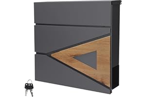 ML DESIGN MODERN LIVING ML-Design Buzón De Correo Con Compartimento Para El Periódico 37x36,5x11cm Acero Antracita Aspecto De Madera Natural Bloqueable Con 2 Llaves Solapa De Cierre Total Moderno Montado En La Pared Exterior
