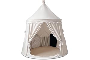 Teepee tält för barn hopfällbart inomhus lektält med ventilationsfönster och knytgardin, ljusbeige