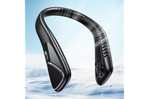 Jialexin Portable Neck Fan, Neck Fan, Rechargeable with 6000 mAh, Personal Fan with 3 Speeds, Leafless Fan for Sports, Travel, Outdoor, Indoor, Gift (Black)
