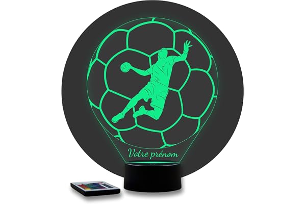 JNB-Maker Lampe 3D Handball Personnalisable – Veilleuse LED 16 Couleurs avec Télécommande – Gravure Laser Haute Précision – Décoration Sportive & Club de Hand – Fabriqué en France