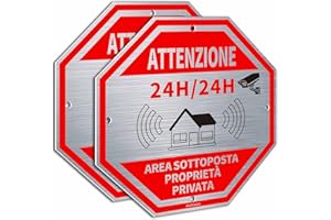 Cartello area videosorvegliata 24H per ragioni di sicurezza 20cm x 20cm in Alluminio - 2 Pz CCTV Cartello Videosorveglianza- Ashoaza Cartelli videosorveglianza per negozio e proprietà privata