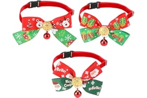 QKURT Confezione da 3 collari natalizi per cani e gatti, con renna, alberi di Natale, fiocco di neve, papillon e campana rossa, grazioso papillon alla moda, costume natalizio per gatti e cani di