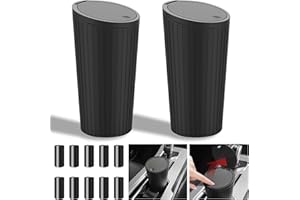TZEKING 2 Piezas Bote de Basura para Coche con Tapa,Mini Papelera,con 5 Vols Bolsa de Basura,Mini Cubo de Basura del Vehículo,portátil,impermeable,antiolor,PequeñO Papelera Coche,para Coche,Oficina