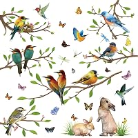 Autocollants Fenêtre Printemps - 9 Feuilles Motifs Papillons, Fleurs, Oiseaux - Double Face Statique Réutilisable - Décoration Saisonnière