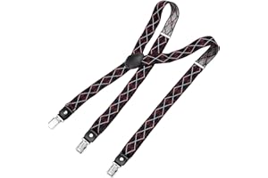 DonDon Bretelle da uomo eleganti strette 2,5 cm con 3 clip extra forti e toppa in pelle